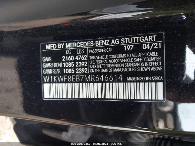 Photo 8 VIN: W1KWF8EB7MR646614 - MERCEDES-BENZ C-CLASS 