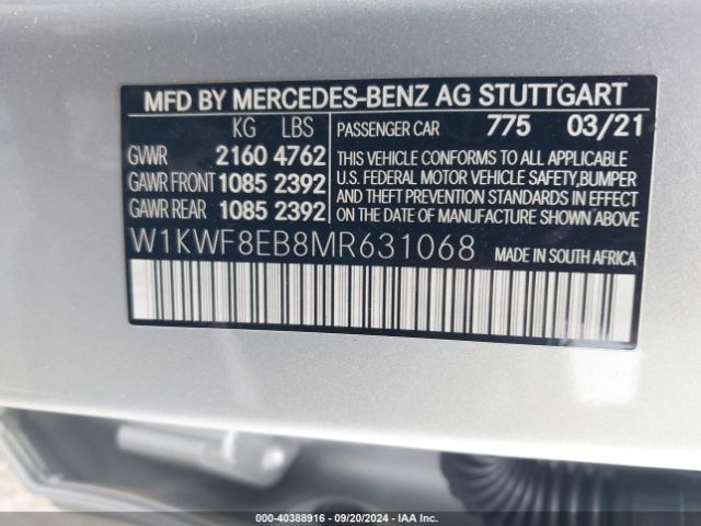 Photo 8 VIN: W1KWF8EB8MR631068 - MERCEDES-BENZ C-CLASS 