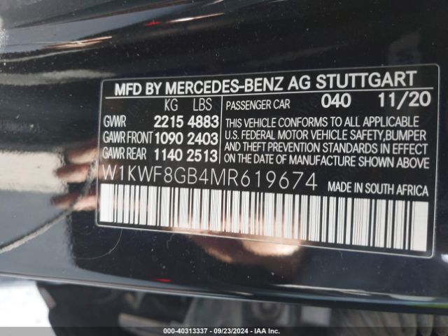 Photo 8 VIN: W1KWF8GB4MR619674 - MERCEDES-BENZ C-CLASS 