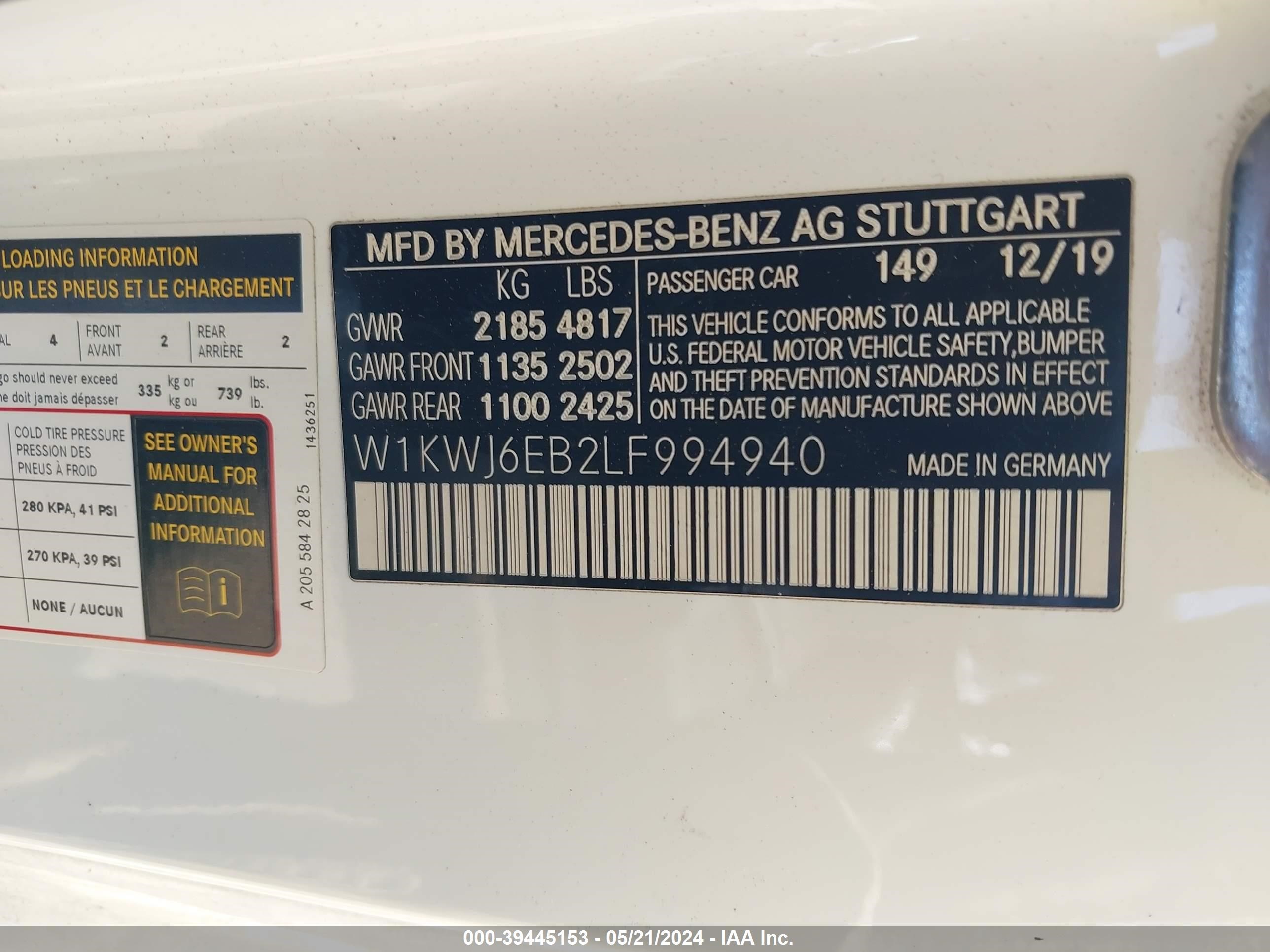 Photo 8 VIN: W1KWJ6EB2LF994940 - MERCEDES-BENZ NULL 