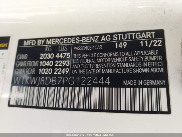 Photo 8 VIN: W1KWJ8DB7PG122444 - MERCEDES-BENZ C-CLASS 