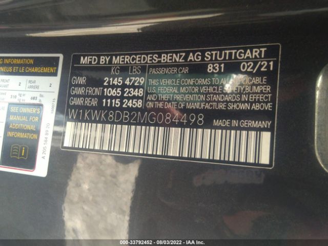 Photo 8 VIN: W1KWK8DB2MG084498 - MERCEDES-BENZ C-CLASS 