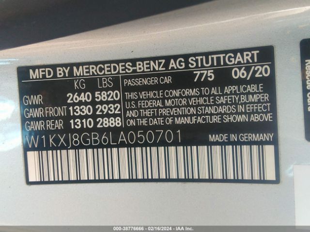 Photo 8 VIN: W1KXJ8GB6LA050701 - MERCEDES-BENZ S 560 