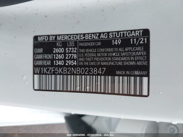 Photo 8 VIN: W1KZF5KB2NB023847 - MERCEDES-BENZ E-CLASS 