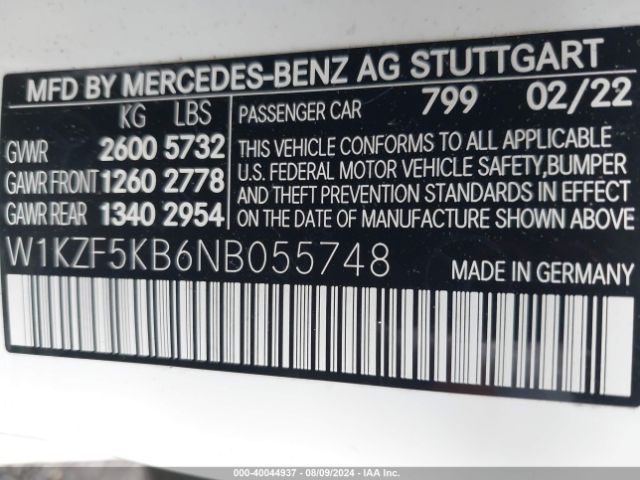 Photo 8 VIN: W1KZF5KB6NB055748 - MERCEDES-BENZ E-CLASS 