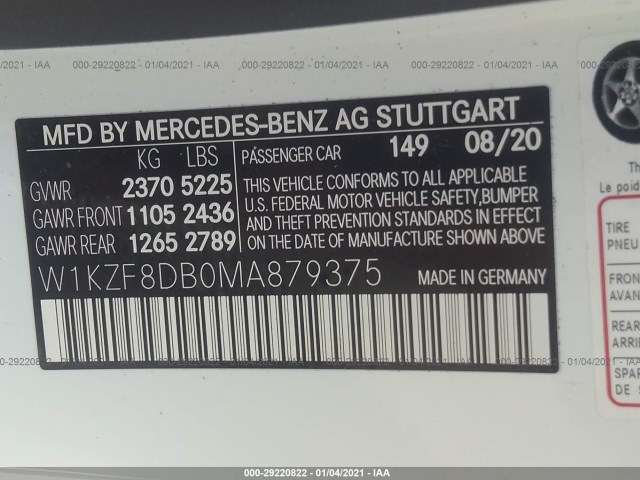 Photo 8 VIN: W1KZF8DB0MA879375 - MERCEDES-BENZ E350 