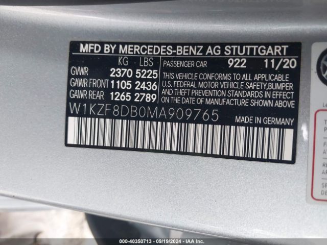 Photo 8 VIN: W1KZF8DB0MA909765 - MERCEDES-BENZ E-CLASS 