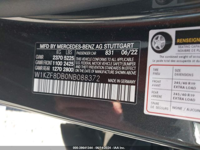 Photo 8 VIN: W1KZF8DB0NB088372 - MERCEDES-BENZ E-CLASS 