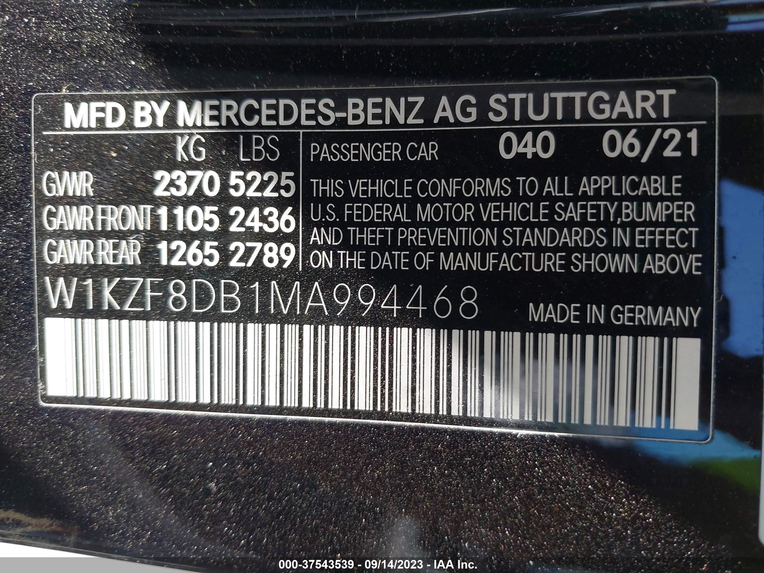 Photo 8 VIN: W1KZF8DB1MA994468 - MERCEDES-BENZ E-KLASSE 