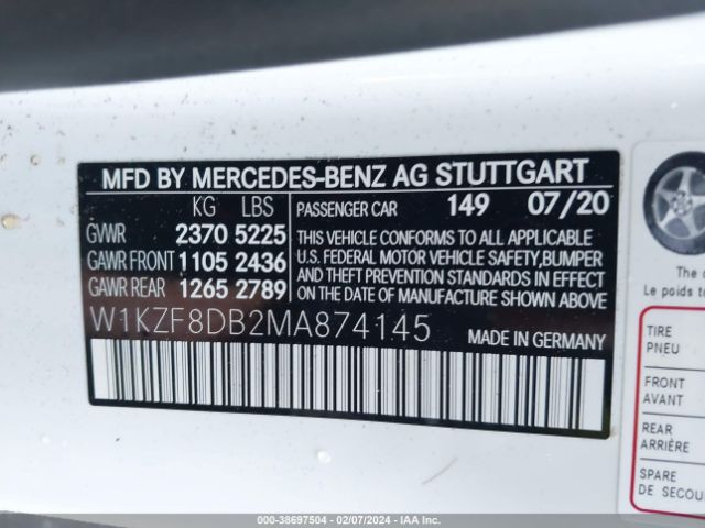 Photo 8 VIN: W1KZF8DB2MA874145 - MERCEDES-BENZ E 350 