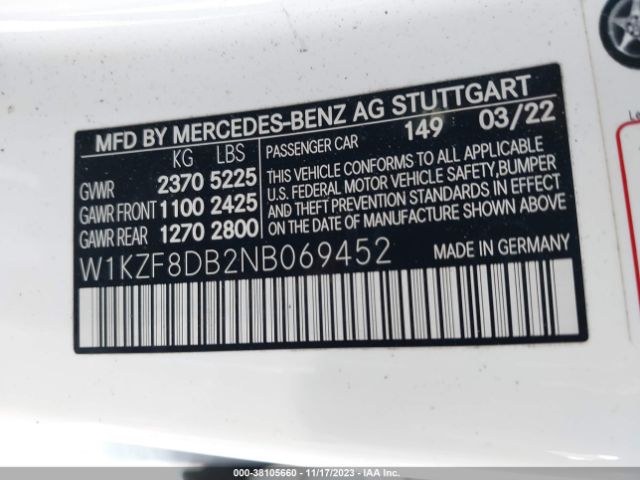 Photo 8 VIN: W1KZF8DB2NB069452 - MERCEDES-BENZ E 350 