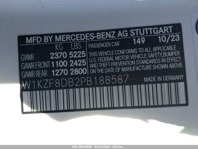 Photo 8 VIN: W1KZF8DB2PB188587 - MERCEDES-BENZ E 350 