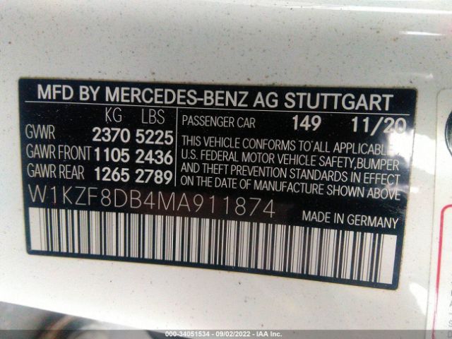 Photo 8 VIN: W1KZF8DB4MA911874 - MERCEDES-BENZ E-CLASS 