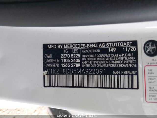 Photo 8 VIN: W1KZF8DB5MA922091 - MERCEDES-BENZ E-CLASS 