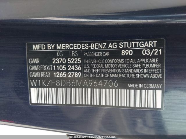 Photo 8 VIN: W1KZF8DB6MA964706 - MERCEDES-BENZ E 350 