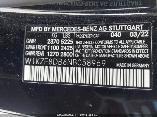 Photo 8 VIN: W1KZF8DB6NB058969 - MERCEDES-BENZ E-CLASS 