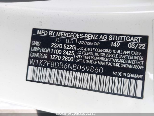 Photo 8 VIN: W1KZF8DB6NB069860 - MERCEDES-BENZ E-CLASS 