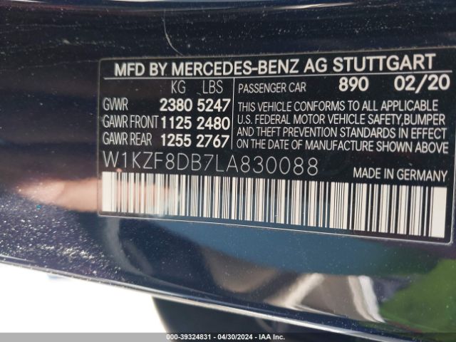 Photo 8 VIN: W1KZF8DB7LA830088 - MERCEDES-BENZ E 350 