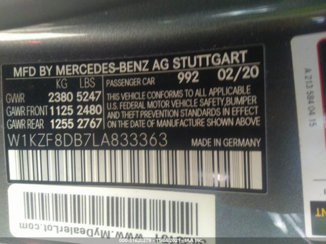 Photo 8 VIN: W1KZF8DB7LA833363 - MERCEDES-BENZ E-CLASS 