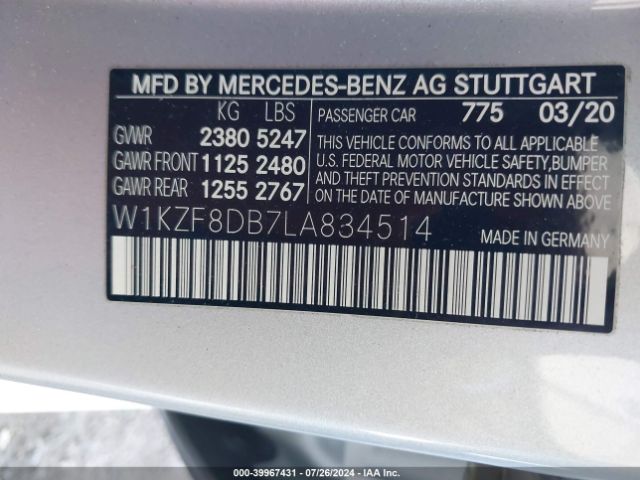 Photo 8 VIN: W1KZF8DB7LA834514 - MERCEDES-BENZ E-CLASS 