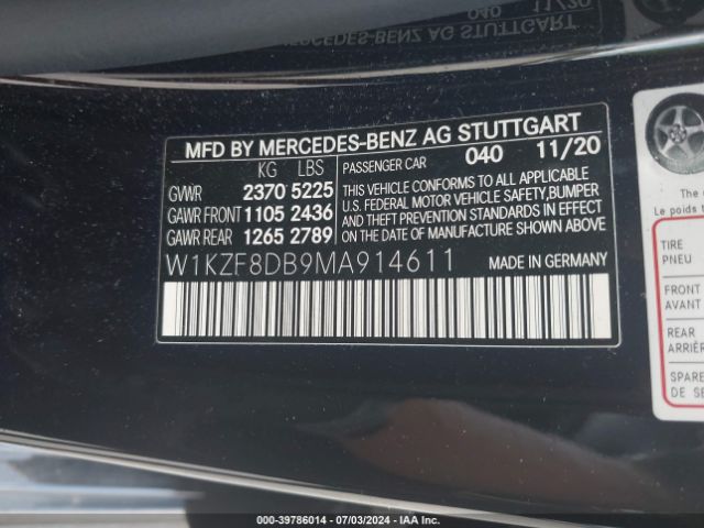 Photo 8 VIN: W1KZF8DB9MA914611 - MERCEDES-BENZ E-CLASS 