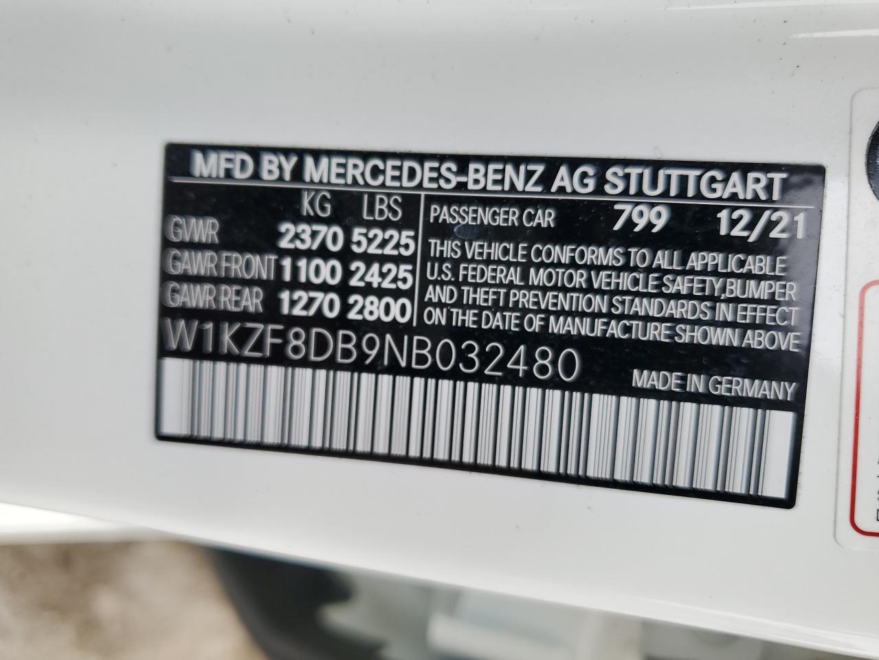 Photo 11 VIN: W1KZF8DB9NB032480 - MERCEDES-BENZ E-KLASSE 