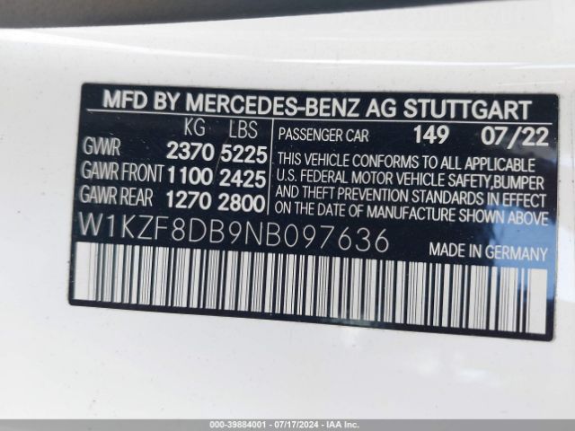 Photo 8 VIN: W1KZF8DB9NB097636 - MERCEDES-BENZ E 350 