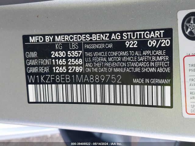 Photo 8 VIN: W1KZF8EB1MA889752 - MERCEDES-BENZ E 350 