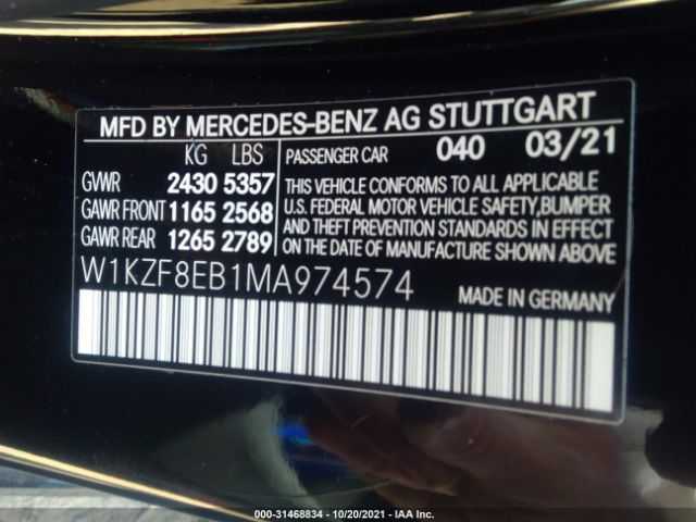 Photo 8 VIN: W1KZF8EB1MA974574 - MERCEDES-BENZ E-CLASS 