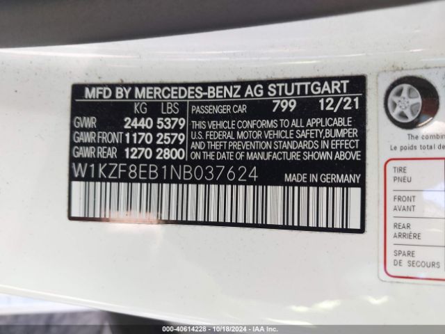 Photo 8 VIN: W1KZF8EB1NB037624 - MERCEDES-BENZ E-CLASS 