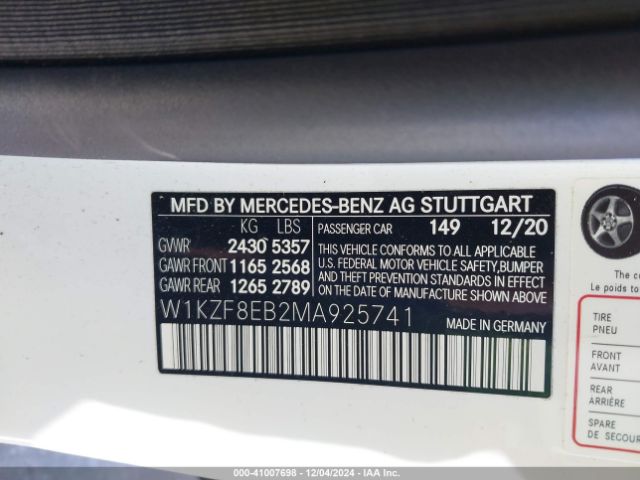 Photo 8 VIN: W1KZF8EB2MA925741 - MERCEDES-BENZ E-CLASS 