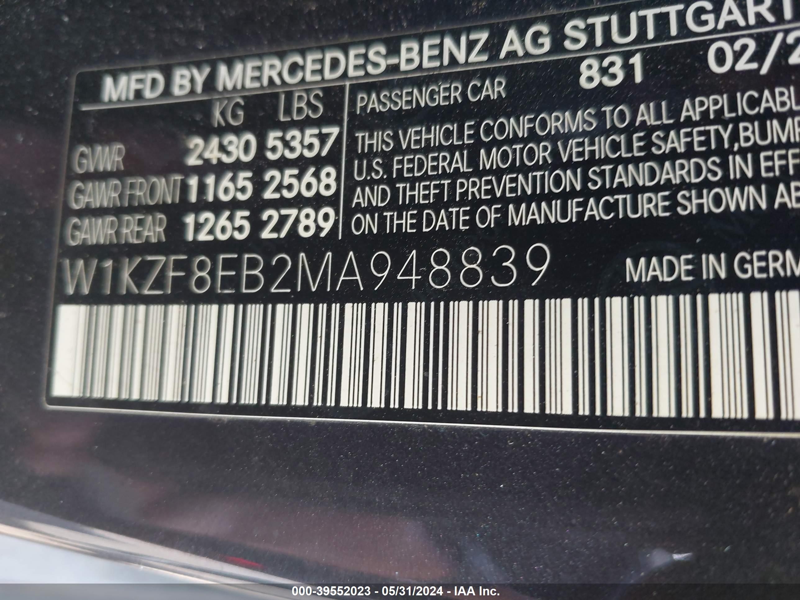 Photo 8 VIN: W1KZF8EB2MA948839 - MERCEDES-BENZ NULL 