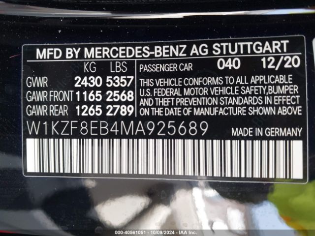 Photo 8 VIN: W1KZF8EB4MA925689 - MERCEDES-BENZ E-CLASS 