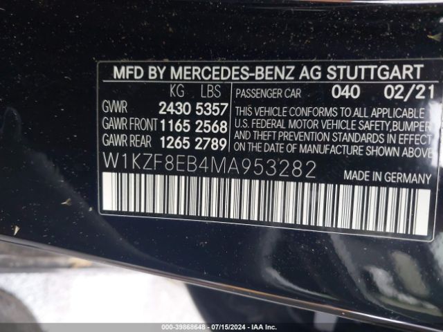 Photo 8 VIN: W1KZF8EB4MA953282 - MERCEDES-BENZ E 350 4MAT 