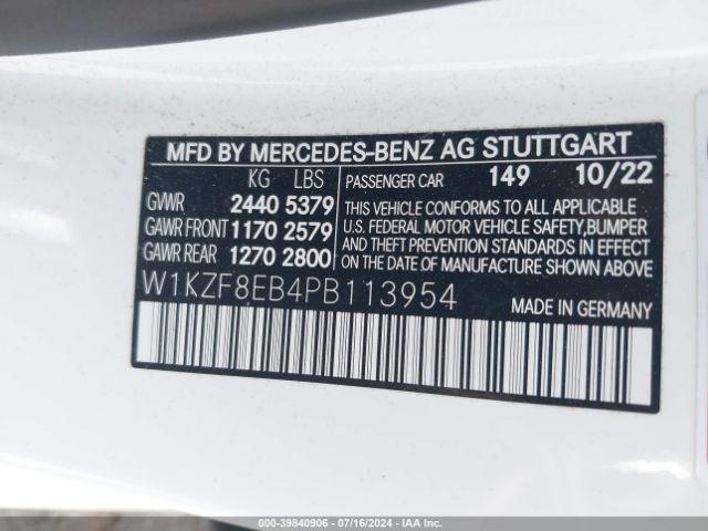 Photo 8 VIN: W1KZF8EB4PB113954 - MERCEDES-BENZ E 350 