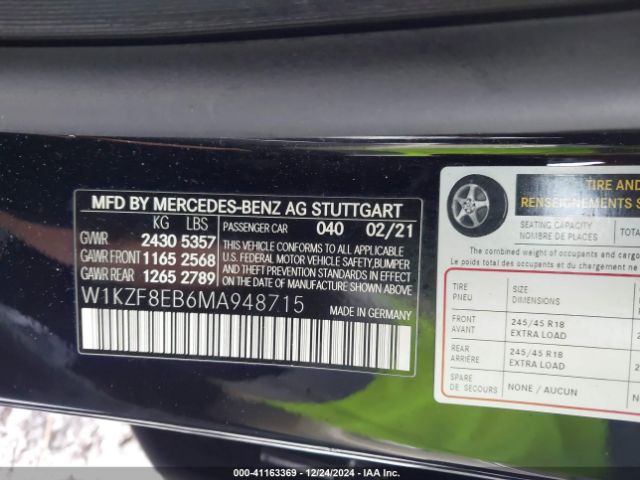 Photo 8 VIN: W1KZF8EB6MA948715 - MERCEDES-BENZ E-CLASS 