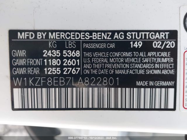 Photo 8 VIN: W1KZF8EB7LA822801 - MERCEDES-BENZ E-CLASS 