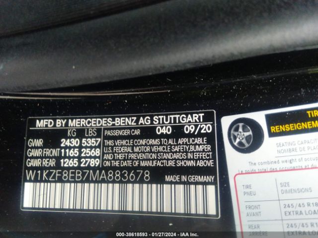 Photo 8 VIN: W1KZF8EB7MA883678 - MERCEDES-BENZ E-CLASS 