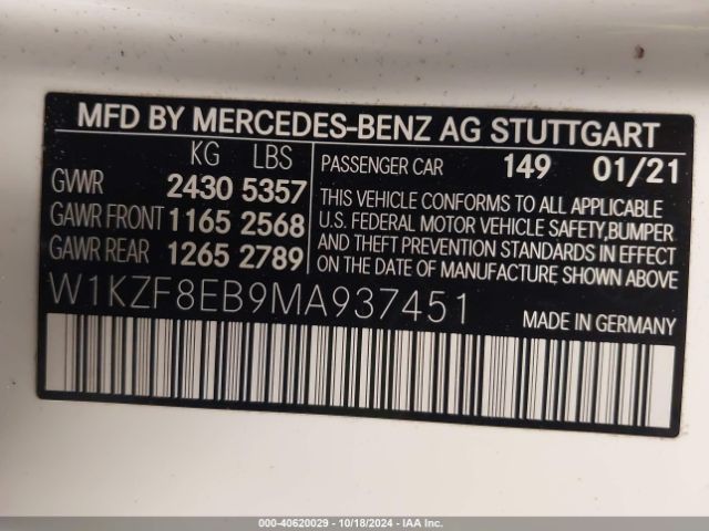 Photo 8 VIN: W1KZF8EB9MA937451 - MERCEDES-BENZ E-CLASS 