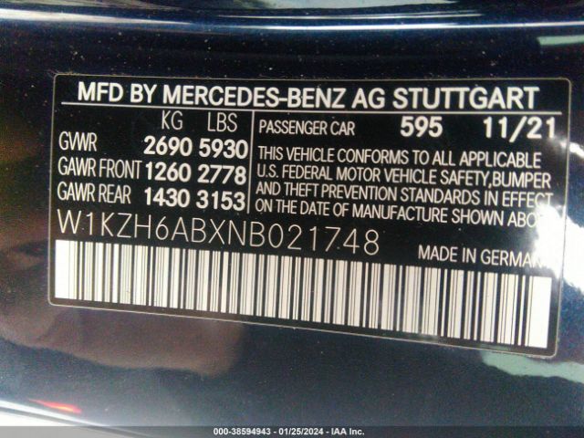 Photo 8 VIN: W1KZH6ABXNB021748 - MERCEDES-BENZ E 450 