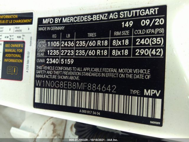 Photo 8 VIN: W1N0G8EB8MF884642 - MERCEDES-BENZ GLC 