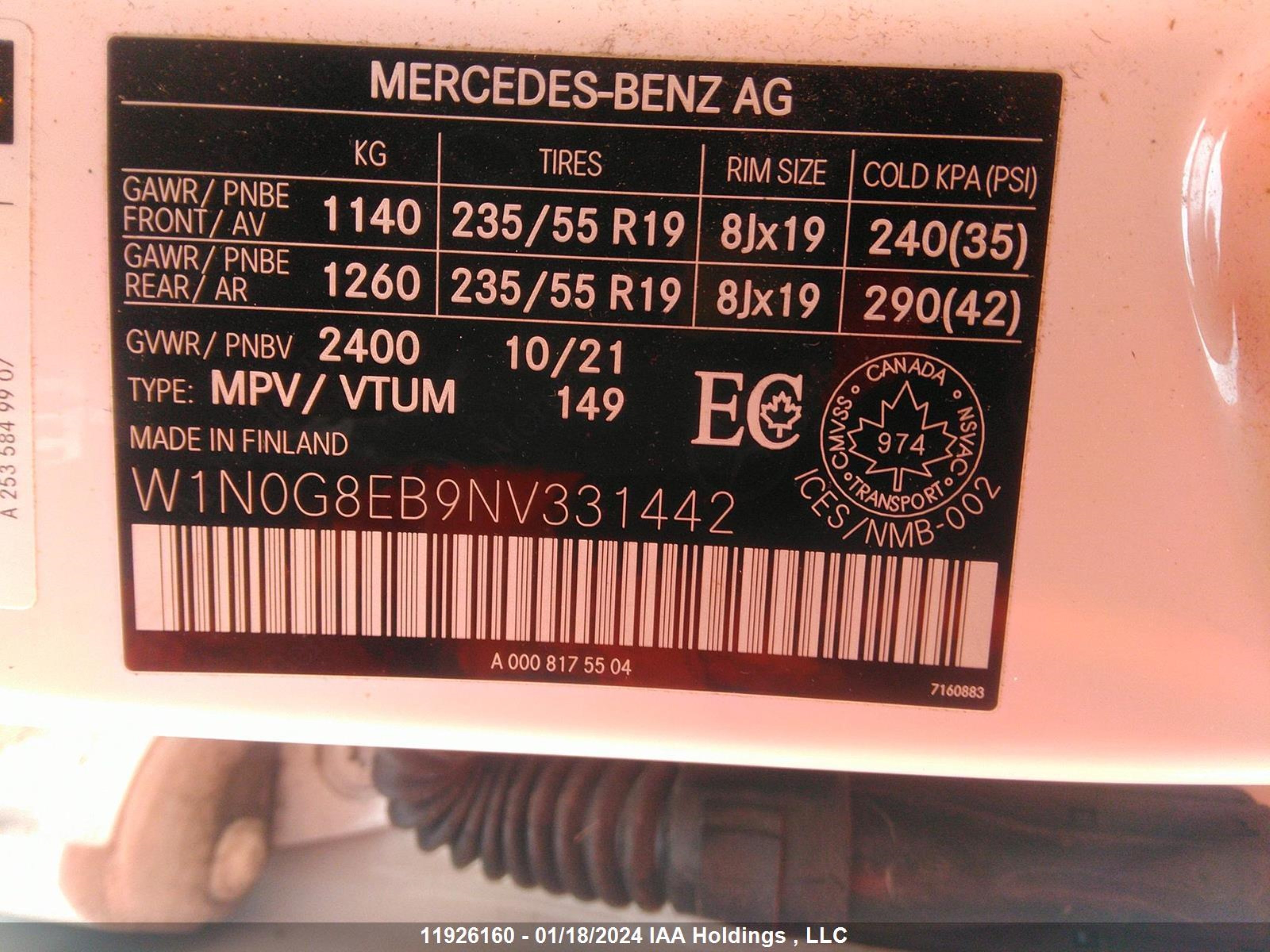 Photo 8 VIN: W1N0G8EB9NV331442 - MERCEDES-BENZ NULL 