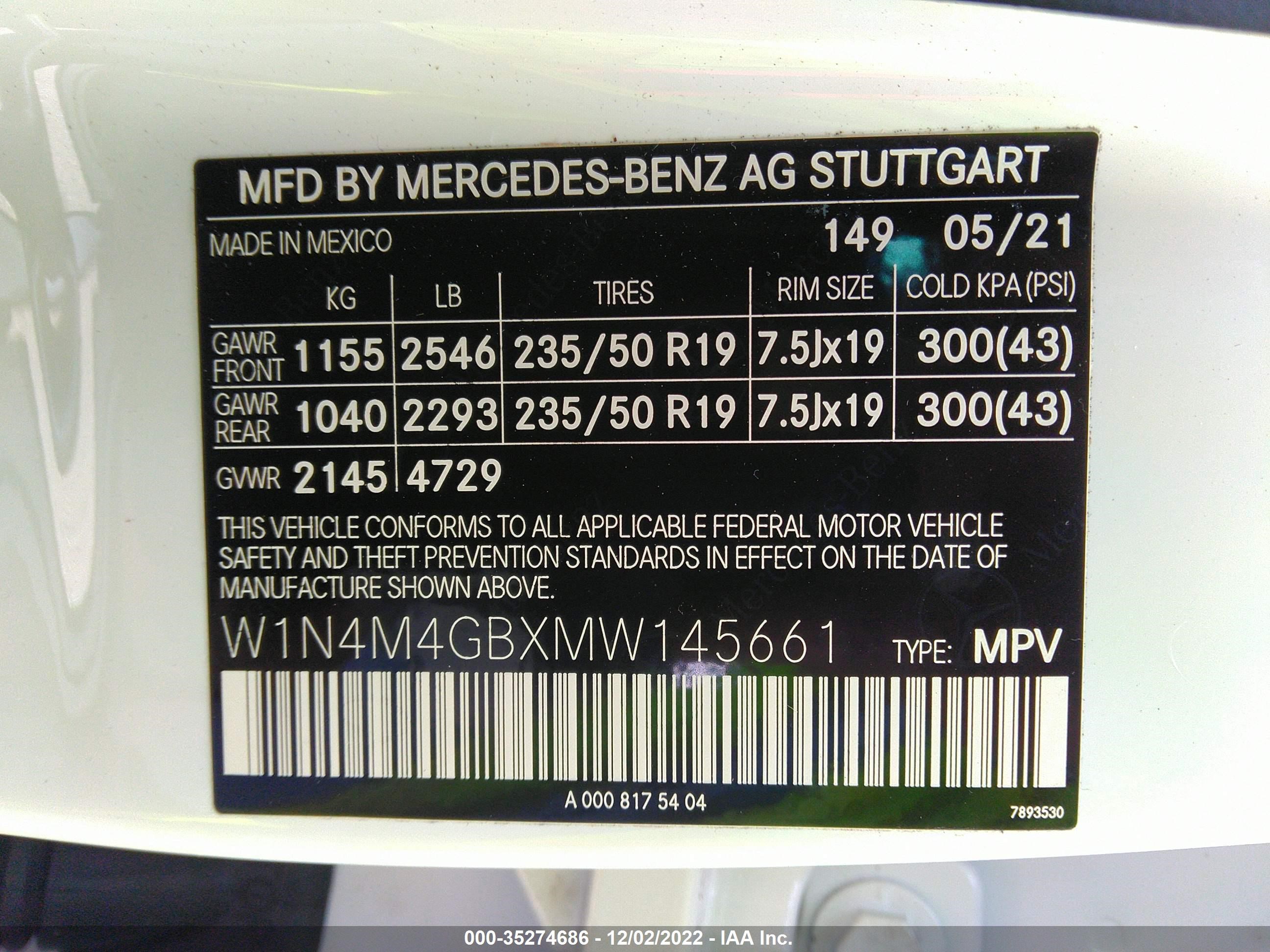 Photo 8 VIN: W1N4M4GBXMW145661 - MERCEDES-BENZ GLB 