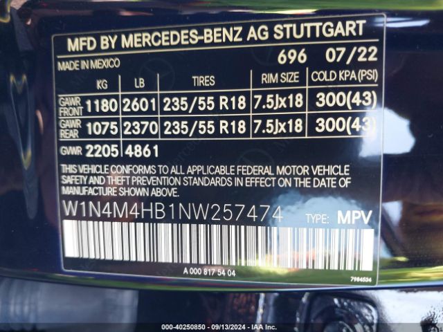 Photo 8 VIN: W1N4M4HB1NW257474 - MERCEDES-BENZ GLB-CLASS 