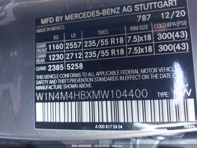 Photo 8 VIN: W1N4M4HBXMW104400 - MERCEDES-BENZ GLB-CLASS 