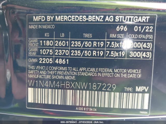 Photo 8 VIN: W1N4M4HBXNW187229 - MERCEDES-BENZ GLB 250 