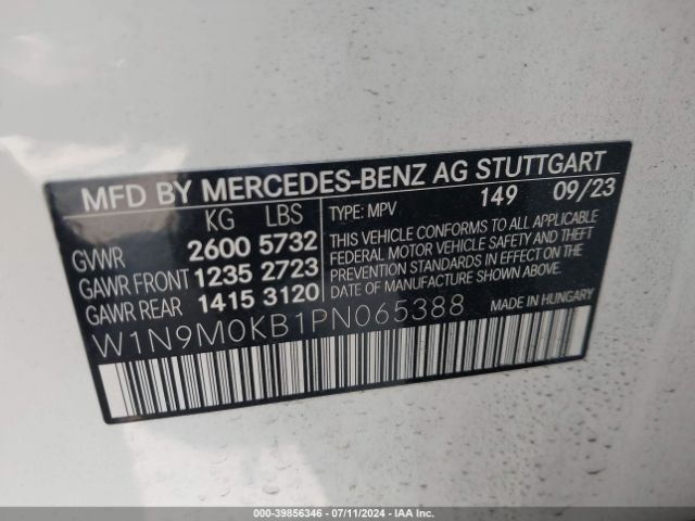 Photo 8 VIN: W1N9M0KB1PN065388 - MERCEDES-BENZ EQB-CLASS 