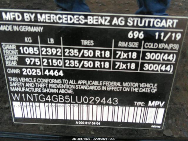 Photo 8 VIN: W1NTG4GB5LU029443 - MERCEDES-BENZ GLA 