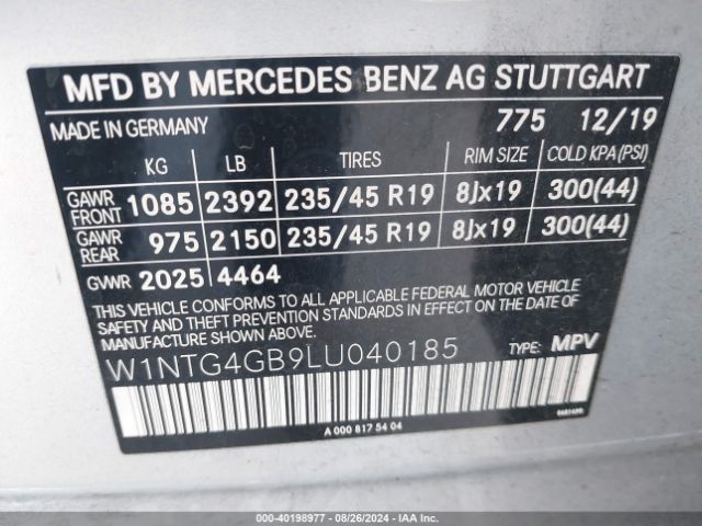 Photo 8 VIN: W1NTG4GB9LU040185 - MERCEDES-BENZ GLA-CLASS 