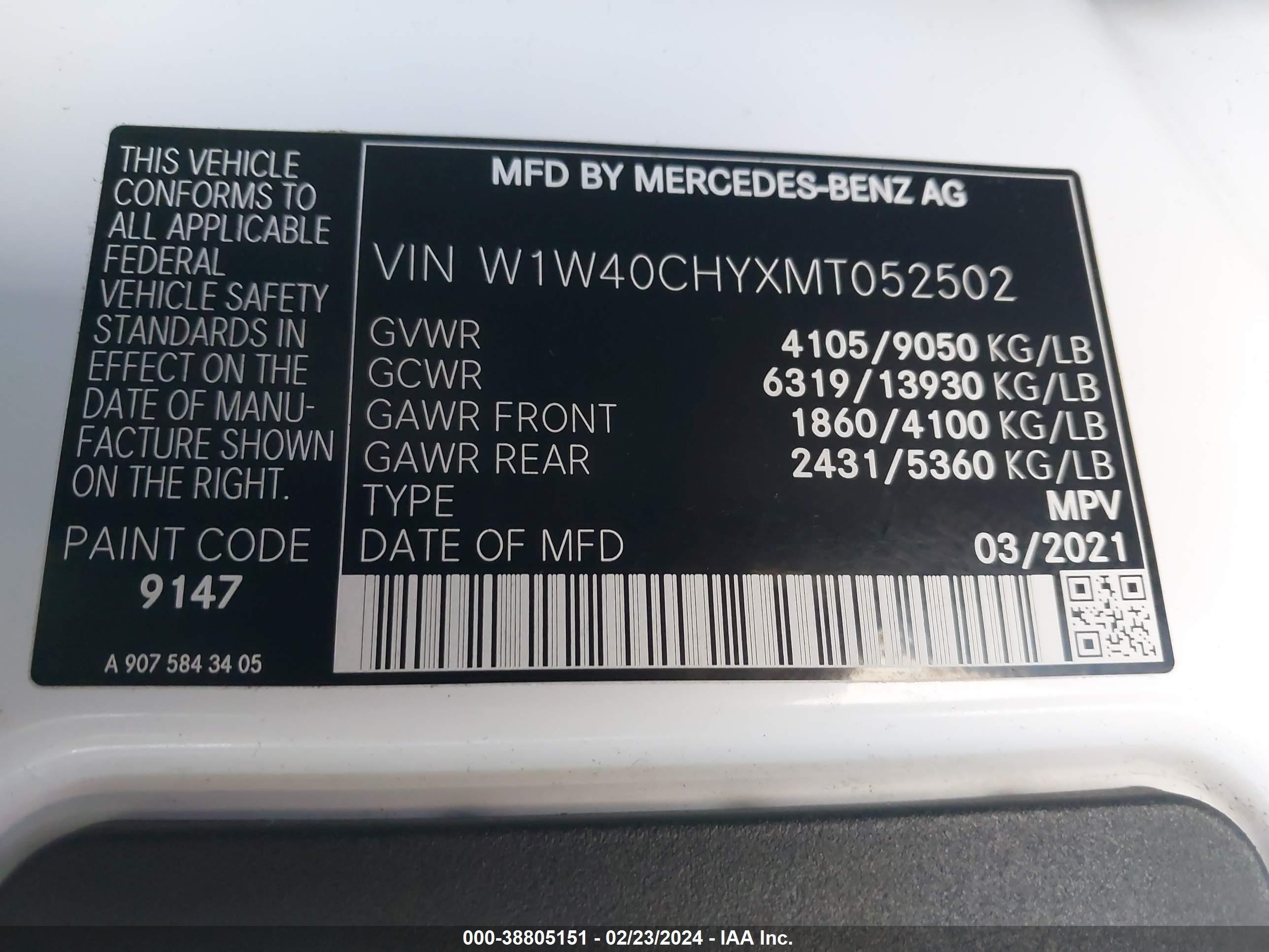 Photo 8 VIN: W1W40CHYXMT052502 - MERCEDES-BENZ NULL 